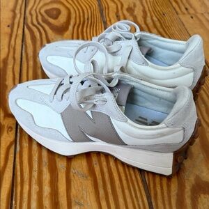 New Balance Beige and White 327 Sneakers